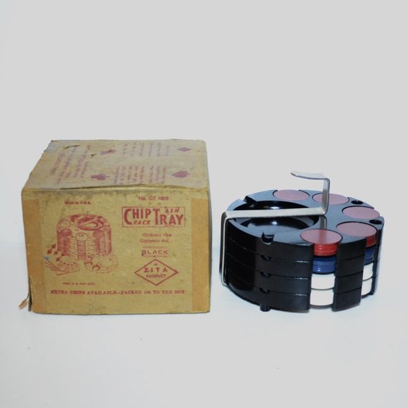 Vintage Novel Craft Company Poker Chip Rack With Ashtray 100 Chips - Picture 6 of 9